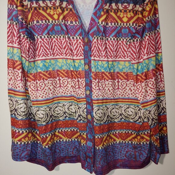 Misslook Southwest Aztec Print Button Down Long Sleeves Shirt Size XL Blue - Picture 3 of 6